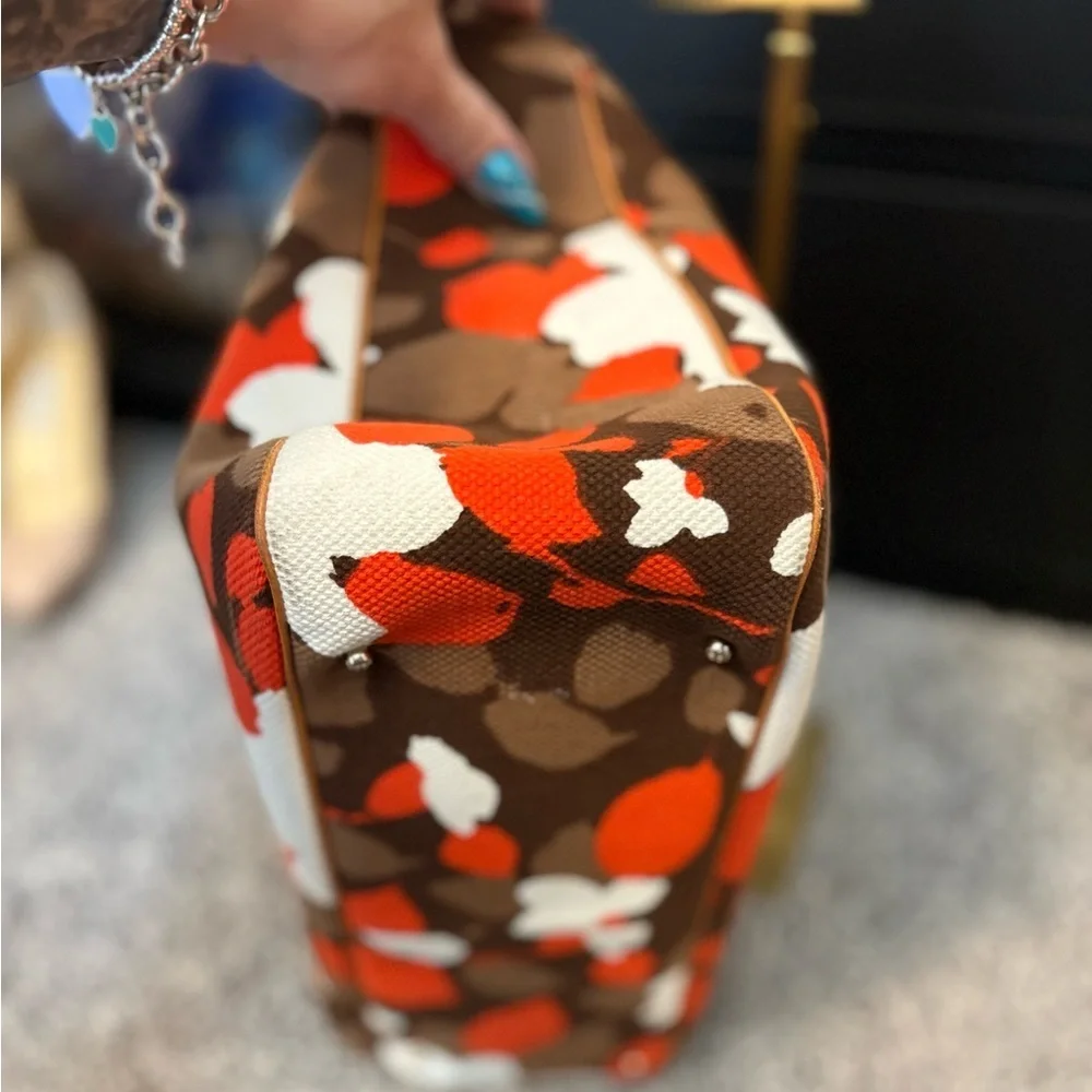 kate spade vintage Brown Orange Cream Floral Canvas Tote with Leather handles!